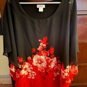 Avenue Black and Red Floral Print Blouse